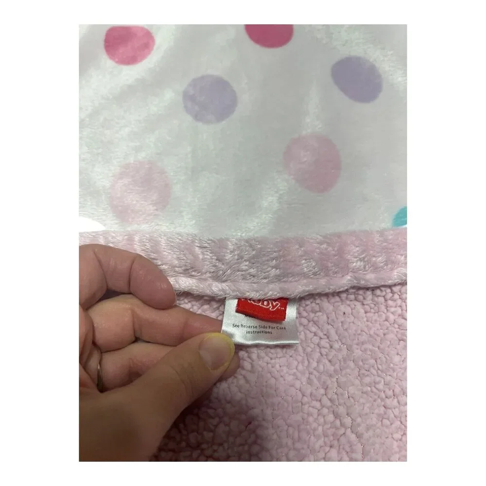Nuby Light Pink Polka Dot Baby Blanket Sherpa Soft Purple Yellow White Blue